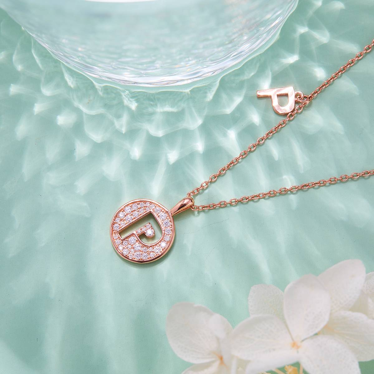 P pendant S925 silver plated rose gold Moissanite light luxury letter necklace
